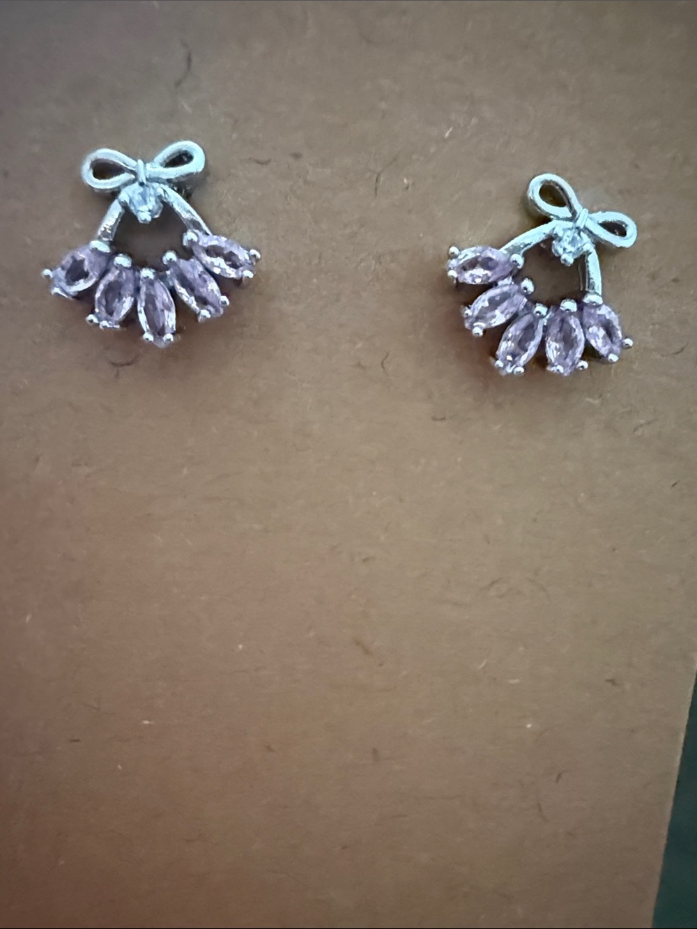 Bow Cluster Pink Stone Stud Earrings - White Gold Filled